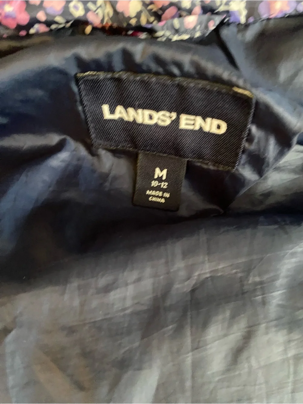 Lands' End Girls Purple Floral Quilted Puffer Jacket